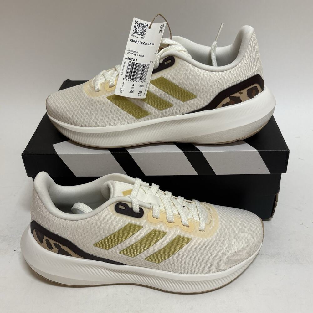 ADIDAS Run Falcon 3.0 Women’s Size 5.5 White/Gold/Cheetah Sneakers New In Box